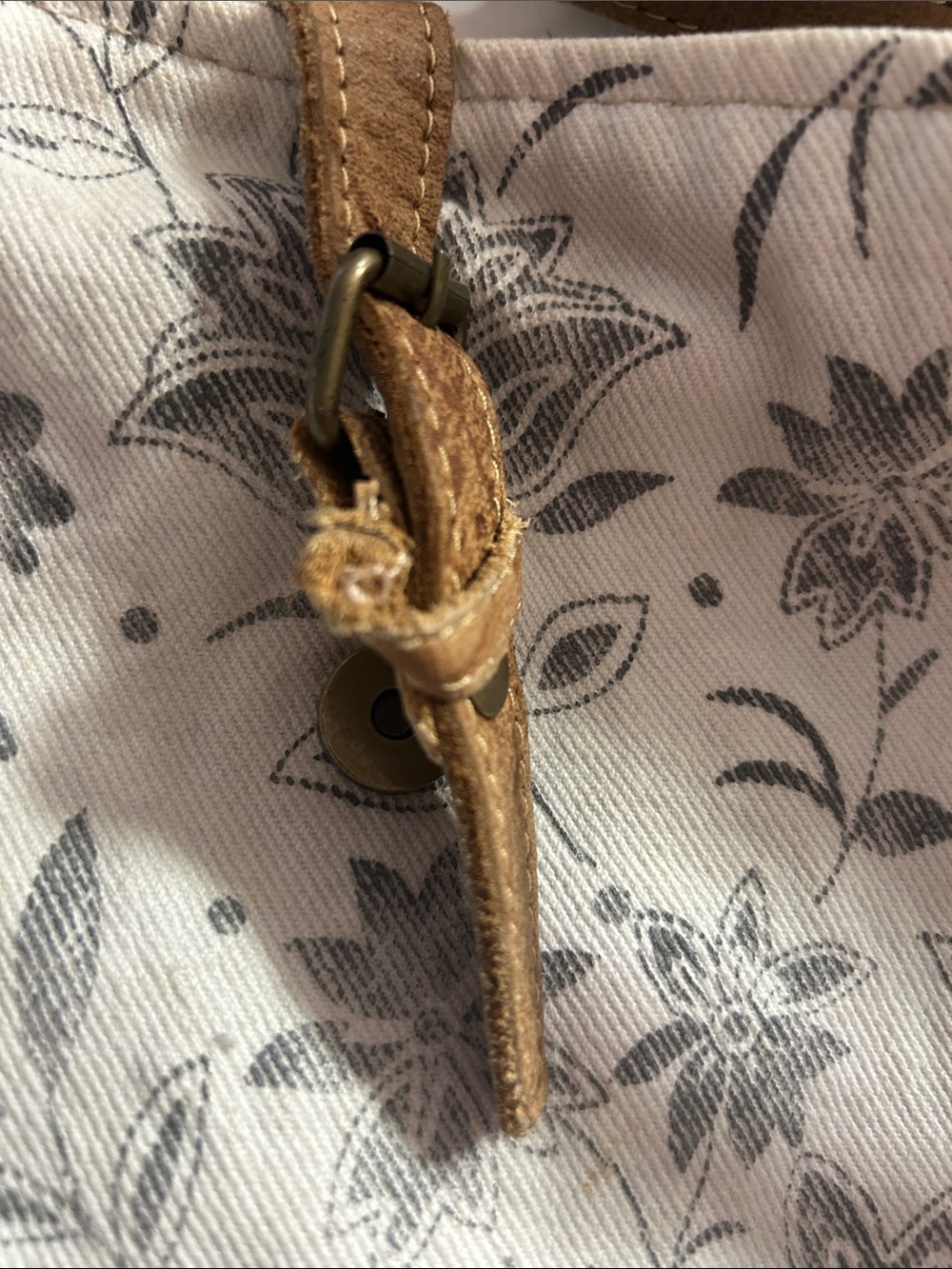 Floral Canvas Tote with Brown Faux Fur Trim - Picture 5 of 5